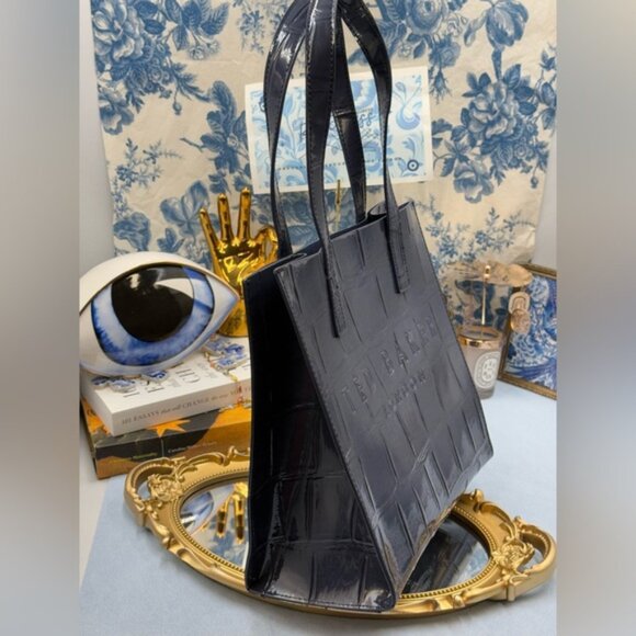 🆕 TED BAKER 🧿 NWOT REPTCON Navy Croc-Embossed Small Icon Tote Bag - Picture 5 of 15